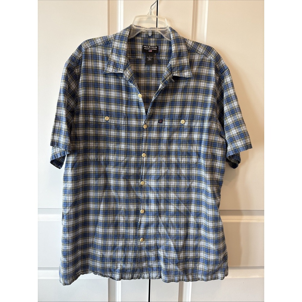 Vtg 90s Polo Jeans Co Ralph Lauren Blue Plaid Button Down Shirt Men's Large L